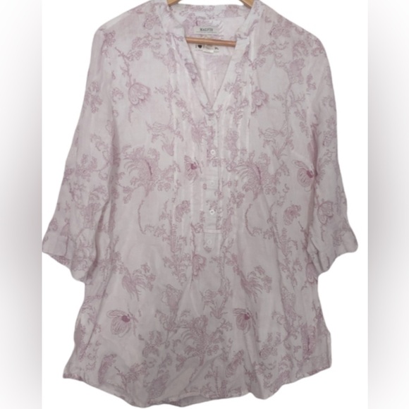 malvin Tops - Malvin Linen Floral Long Sleeve V Neck Button up Blouse/ Top Size Large